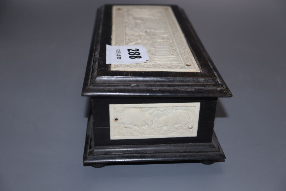 An Indian ivory inlaid mounted box, length 23cm